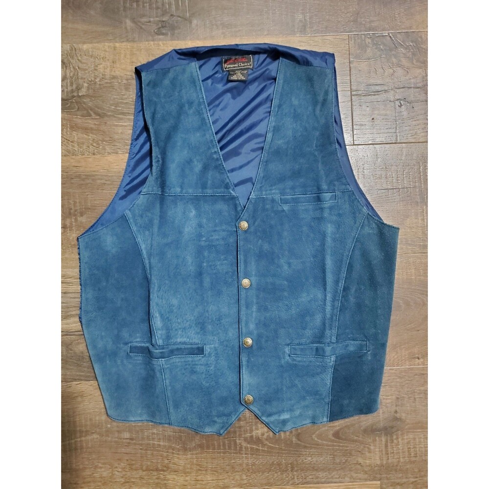 John L Blair Personal Choice Vest Men's Large Blue Leather Suede 4 Snap Button